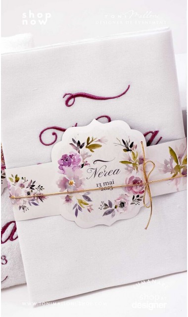 Trusou botez cu flori roz si mov Purple Flowers 4